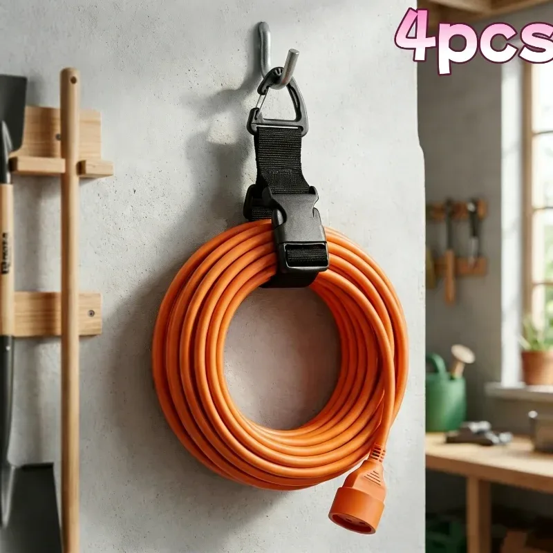 4er-Pack Verstellbare Gartenschlauchhalterungen, Robuste Kabelbinder für Verlängerungskabel, Wiederverwendbare Aufhängelösung für Garage & Werkstatt