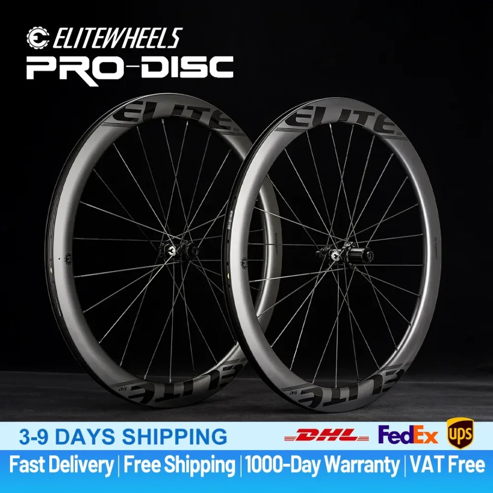 ELITEWHEELS 50mm 700C Rennrad-Scheibenbremsen-Carbonlaufradsatz mit geringem Luftwiderstand, Clincher Tubeless