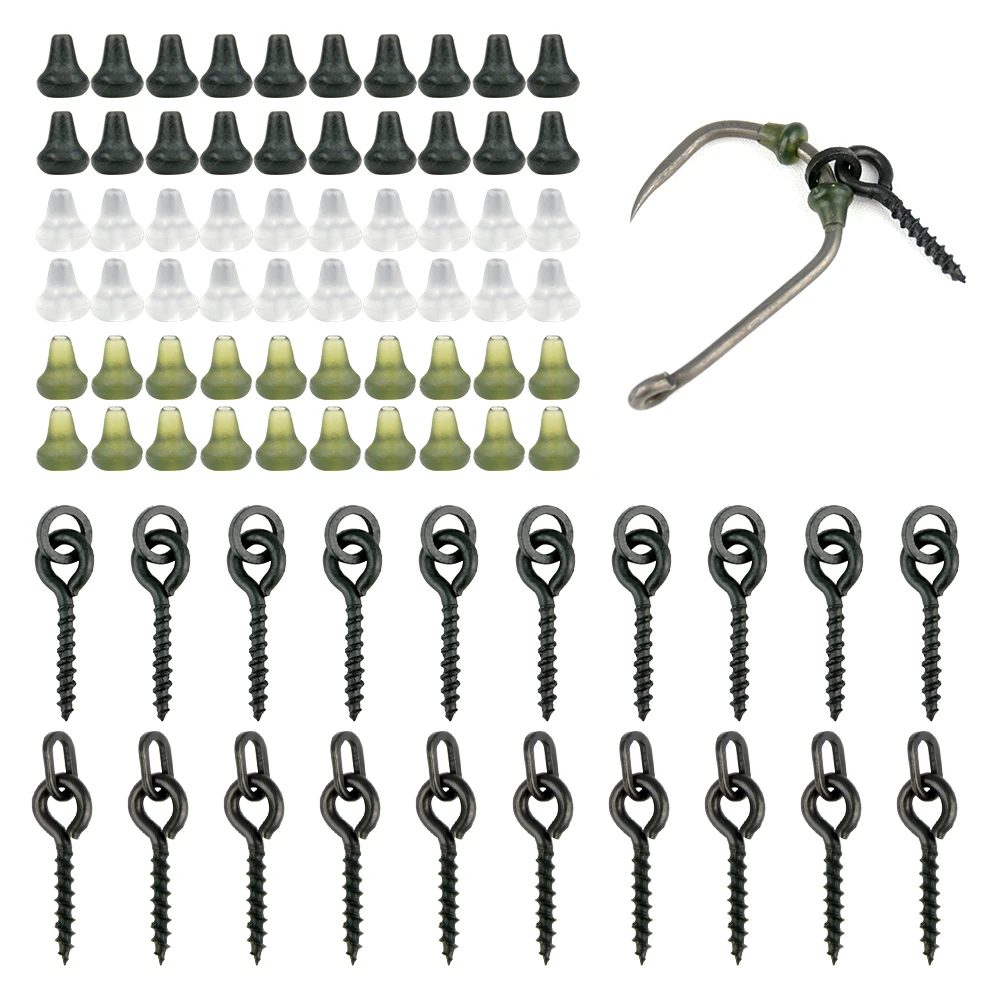 Hirisi 70 Stück Karpfenangeln Zubehör Angelhaken Köder Schraubenstopper Gummiperle für Ronnie Spinner Rig Boilies Stoppen