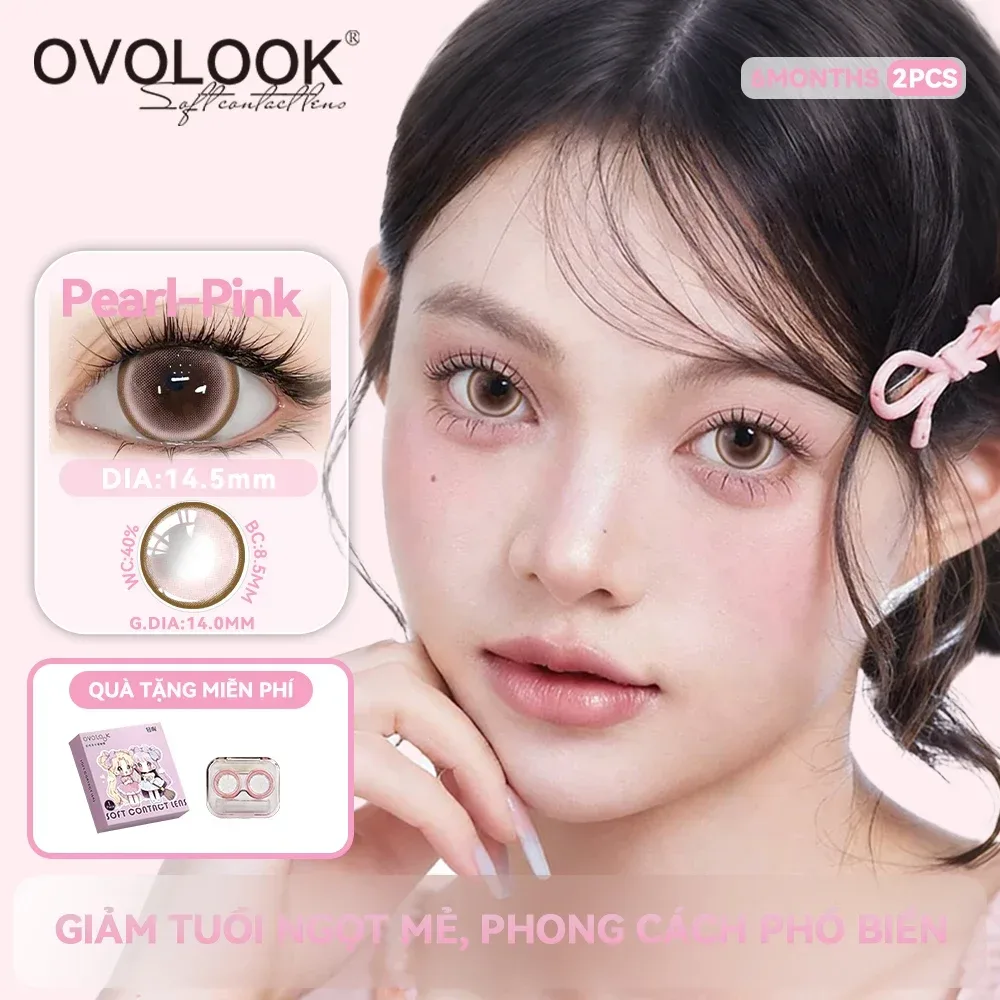 OVOLOOK Pearl-Pink Water Gloss farbige Kontaktlinsen, 6 Monate haltbar, 14,5 mm großer Durchmesser, weiche Linse für Mädchen, tägliches romantisches Make-up