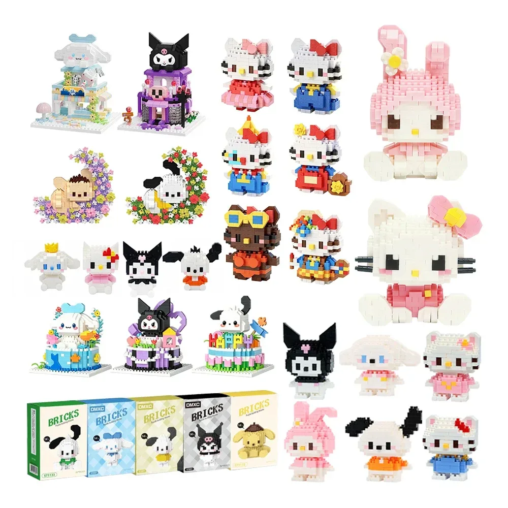 99-teiliger SANRIO Hello Kitty Baukasten Cartoon-Figuren Kuromi Bausteine My Melody Kinder-Bauspielzeug Cinnamoroll Geschenk