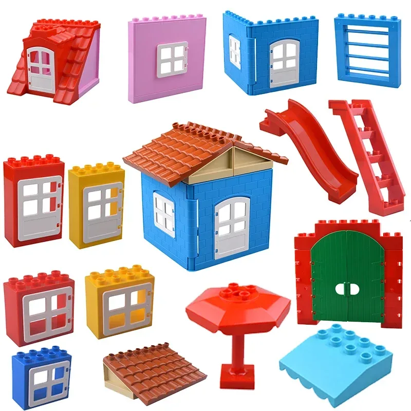 Große Bausteine, Hauszubehörteile, Dach, Fenster, Wandkonstruktion, Zusammenbau von Ziegeln, Lernspielzeug für Kinder, Geschenk