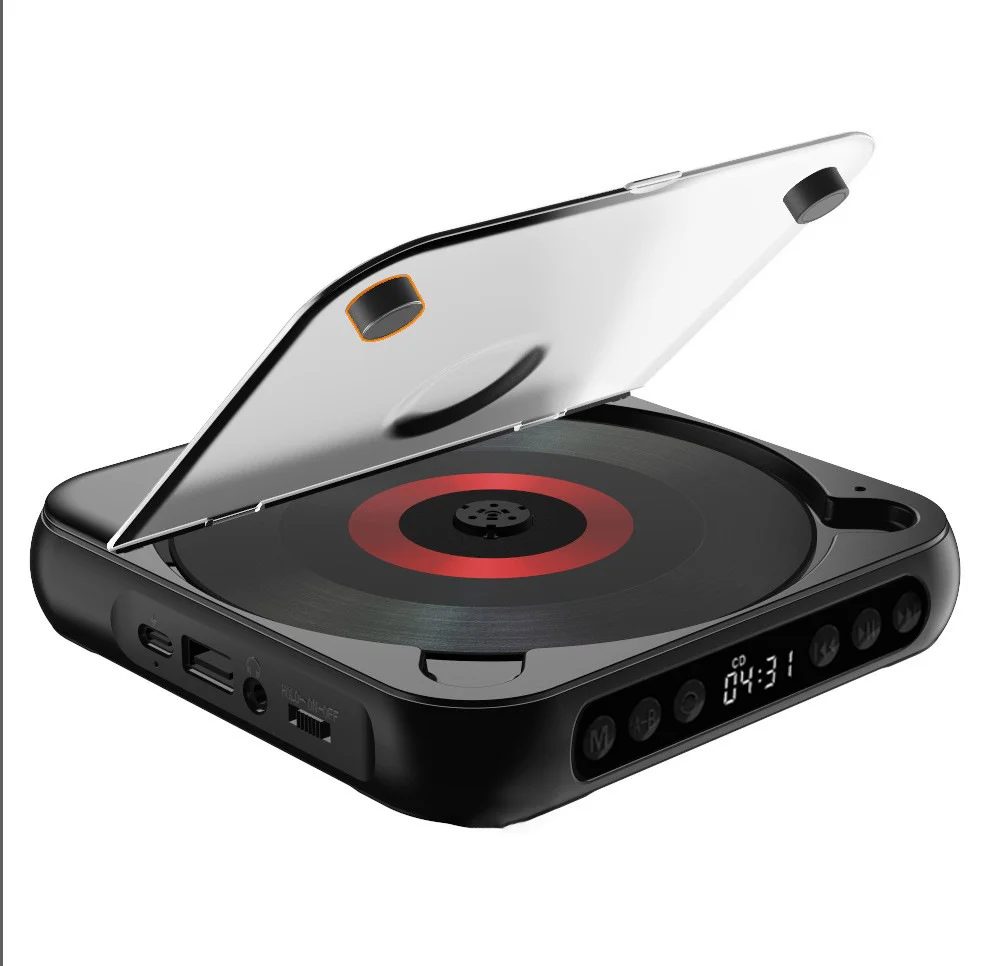 Tragbarer Bluetooth-CD-Player, USB-C-Schnellaufladung, Geschenk für Studium, Musik, Großeltern, Schwarz