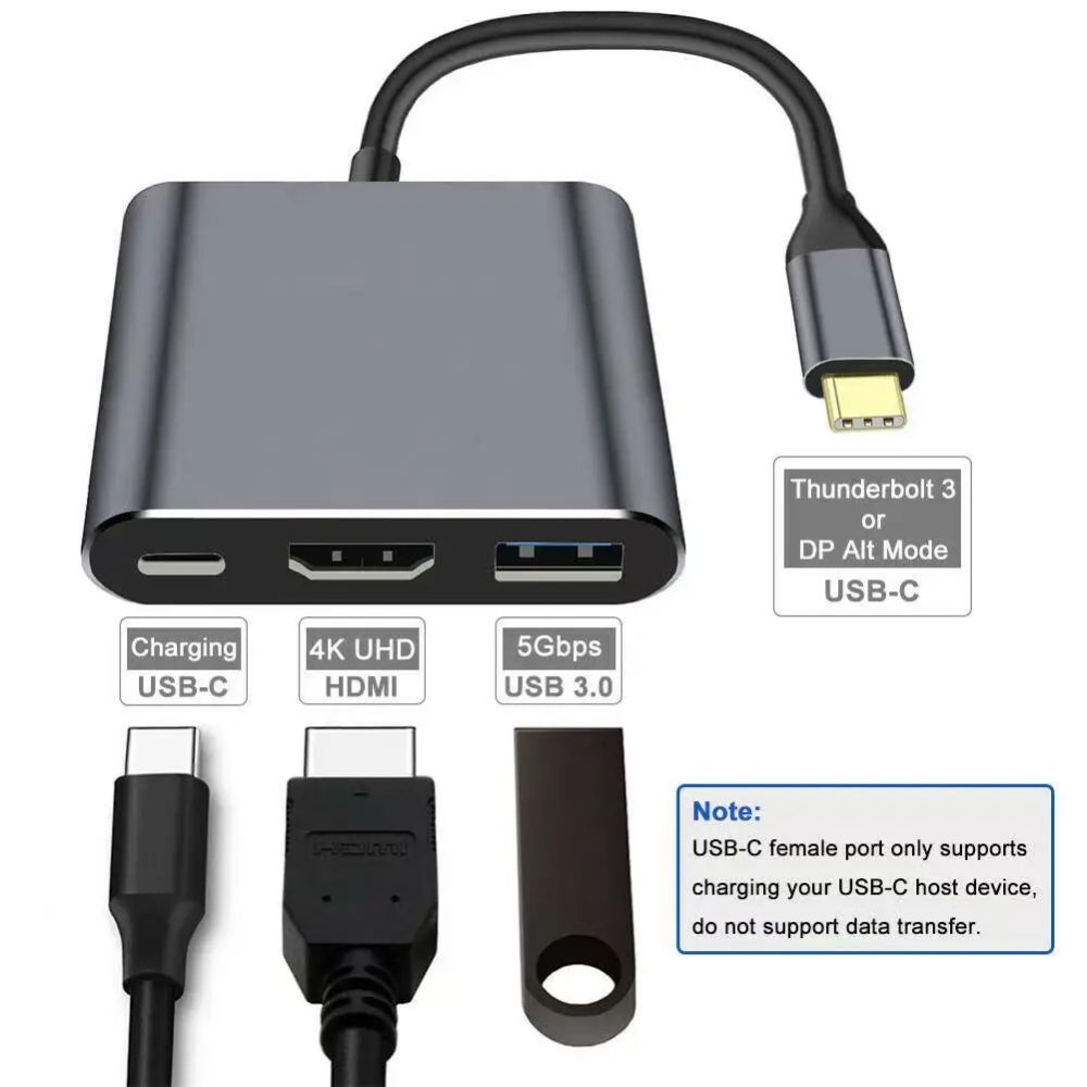 3-in-1-USB-C-Hub: Typ-C 3 in 1 PD100W + HDMI (4K/30Hz) + USB3.0
