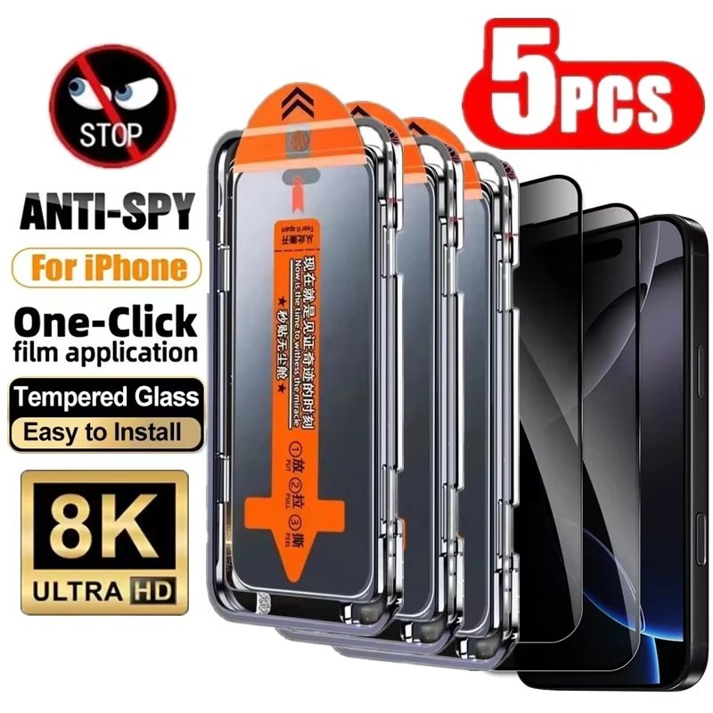 5er-Pack Blickschutzfolie für iPhone 17 Pro Max 18 16 15 14 13 12 11 16e Plus Mini ? staubfreie Installation, Anti-Spy Panzerglas