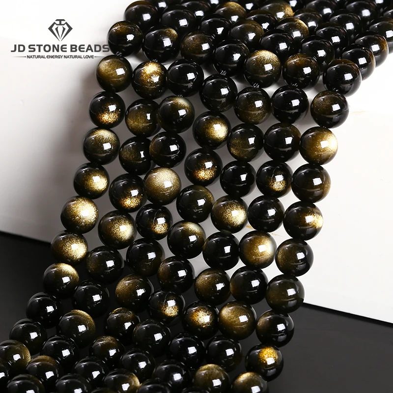 Natürliche Stein Goldene Obsidian Perle Irisation Runde Lose Spacer 4 6 8 10 12mm Für Schmuck Machen Diy armband Halskette Zubehör