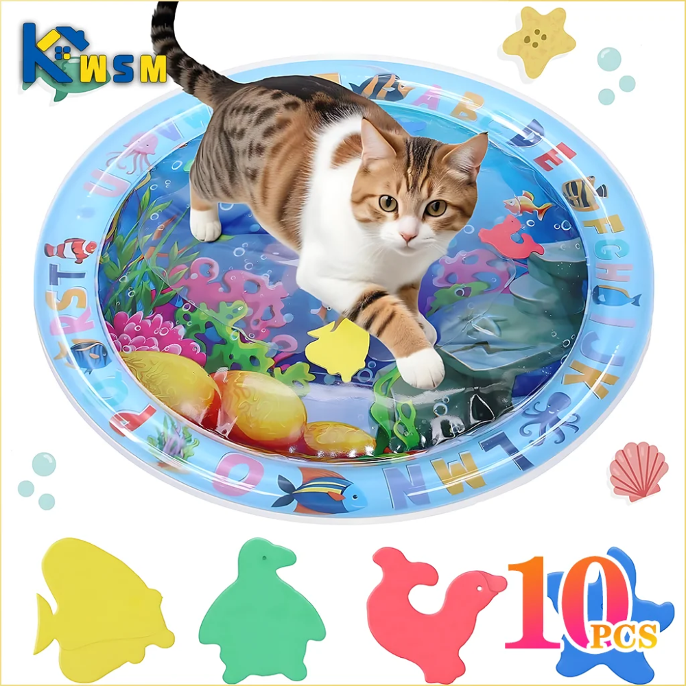 Wasser Sensorische Spielmatte Verdickte Aufblasbare Wassermatte Für Katze Und Hund Haustier Playmat Mit Fisch Meer Ozean Thema Sensorischen Spielzeug Wasser