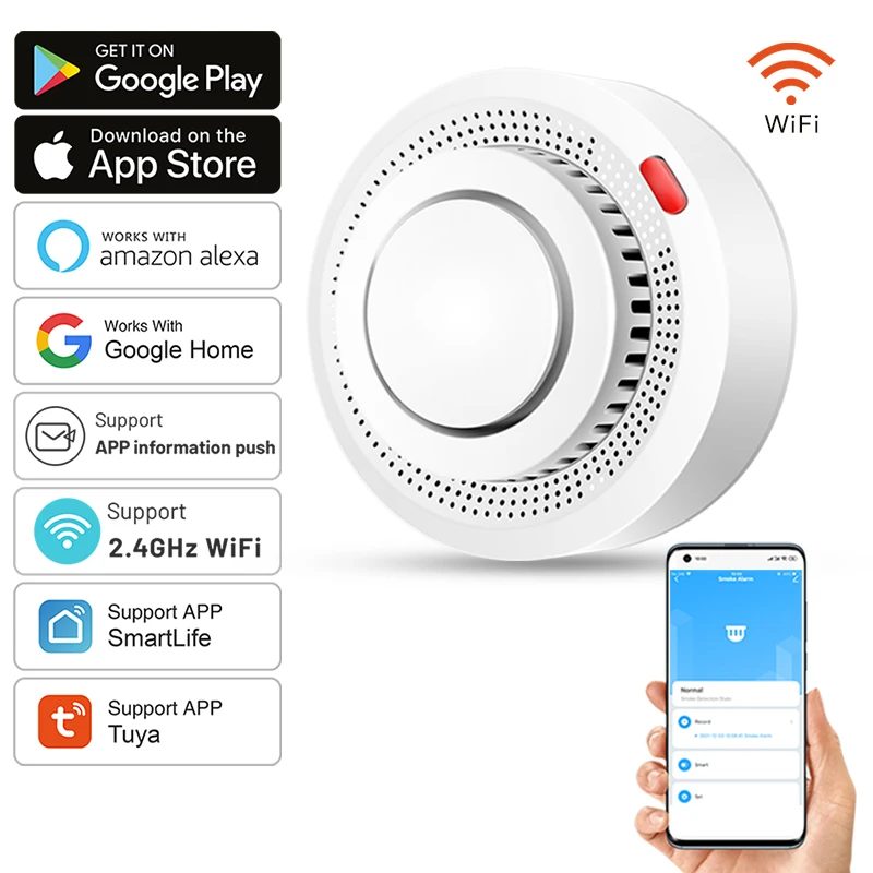 Tuya Smart WiFi Rauchmelder Brandschutz Rauchsensor 85dB Alarm Sicherheitssystem Feuerwehrleute Smartlife APP-Steuerung