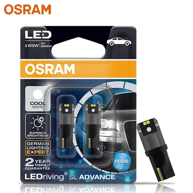 OSRAM LED T10 6000K W5W 194 LEDriving SL Advance 6000K Weiß Auto Leselampen Türlampen Innenbeleuchtung 12V 1,5W 2980CW, Paar