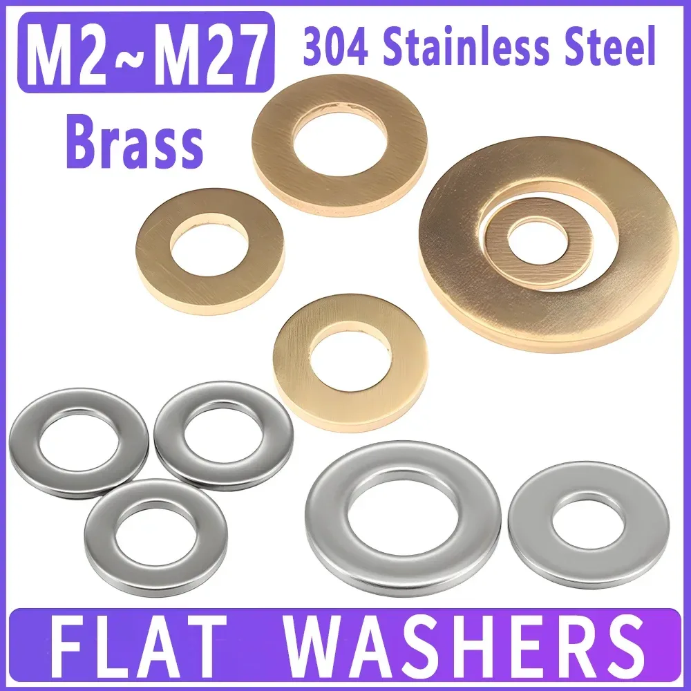M2 M2,5 M3 M4 M5 M6 M8 M10 M12 M14 M16 M22 M27 304 Edelstahl und Messing Unterlegscheiben Metalldichtung Dichtung Einfache Abstandshalter Unterlegscheibe