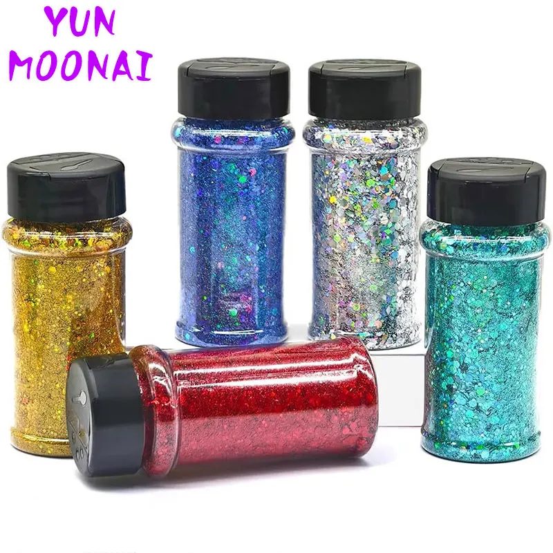 Silber Holographisch - Craft Nagelglitzer - 2oz Glitzermix Grober Glitzer in Verschiedenen Farben im Streuer, Nagelglitzer-Dekoration