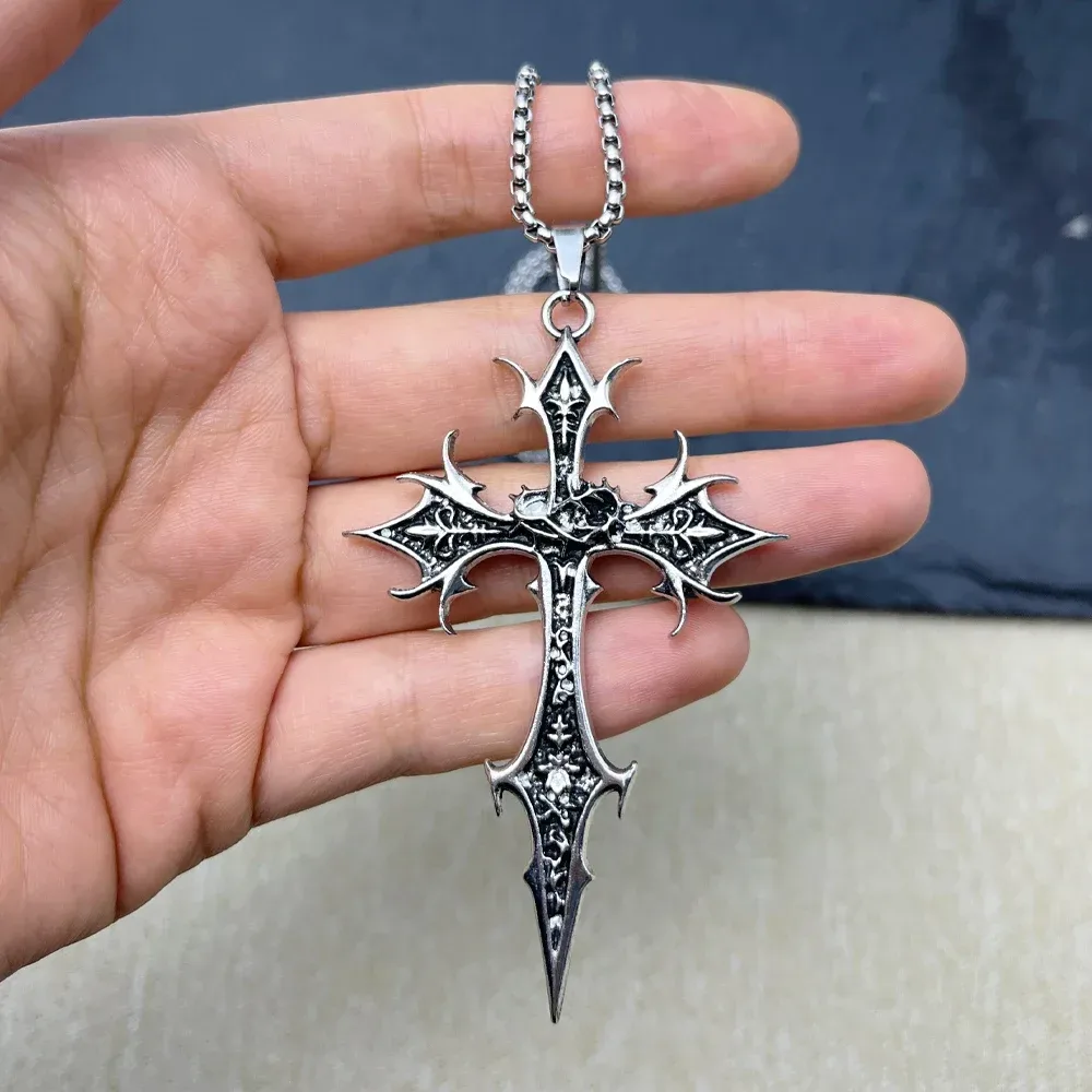 1 Stück Gothic doppelseitige Kreuz Anhänger Halskette Nische Persönlichkeit Design Hip Hop Retro Punk Zubehör