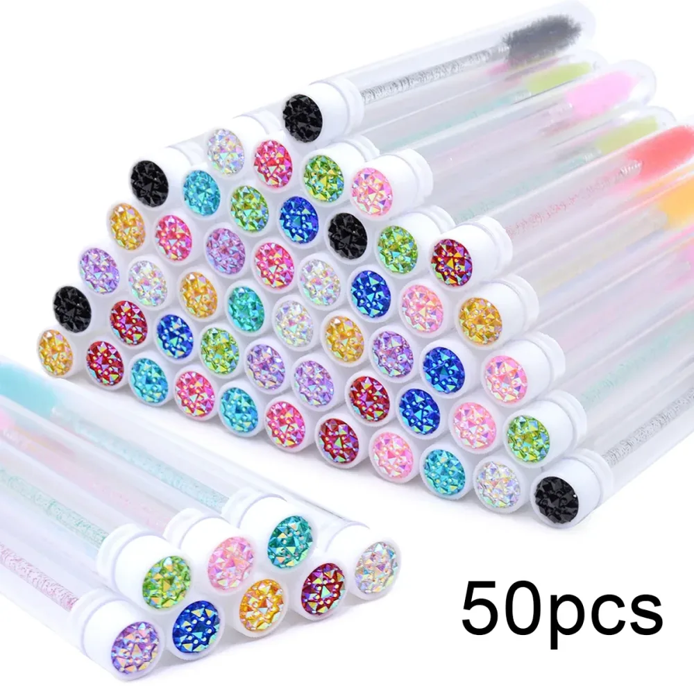 50Pcs Wimpern Pinsel Rohre Mit Kristall Lash Mascara Wands Augenbraue Kamm Spoolies Container Lash Pinsel Applikatoren Make-Up-Tools