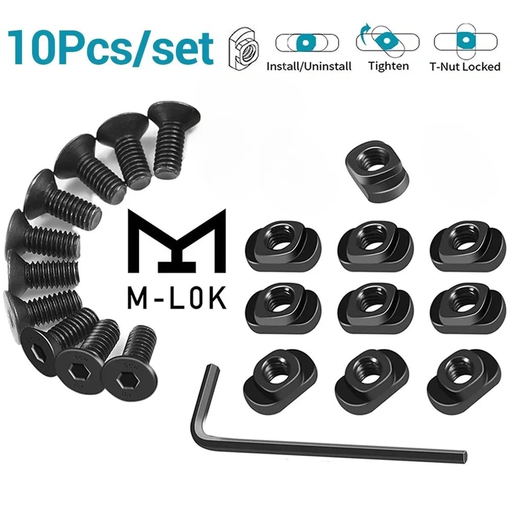 10-teiliges M-LOK-Ersatzschienen-Set für Schrauben und Muttern, T-Mutter-Schrauben-Ersatzset für MLOK Handschutz, Schienenabschnitte, Jagdgewehr-Zubehör