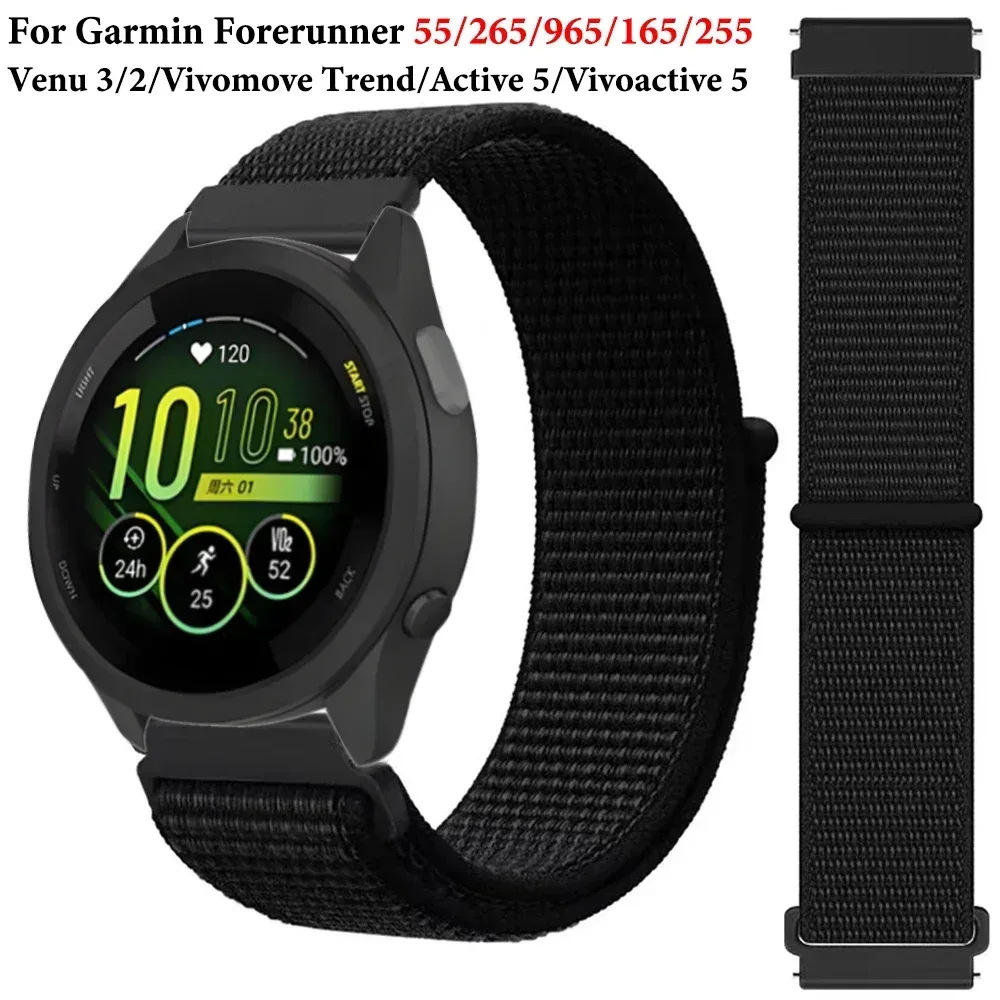 20 mm 22 mm Nylon-Schlaufenarmband für Garmin Forerunner 55 165 265 965 255 Active 5/Vivomove Trend/Vivoactive 5/Venu 3/2 Armbandgürtel