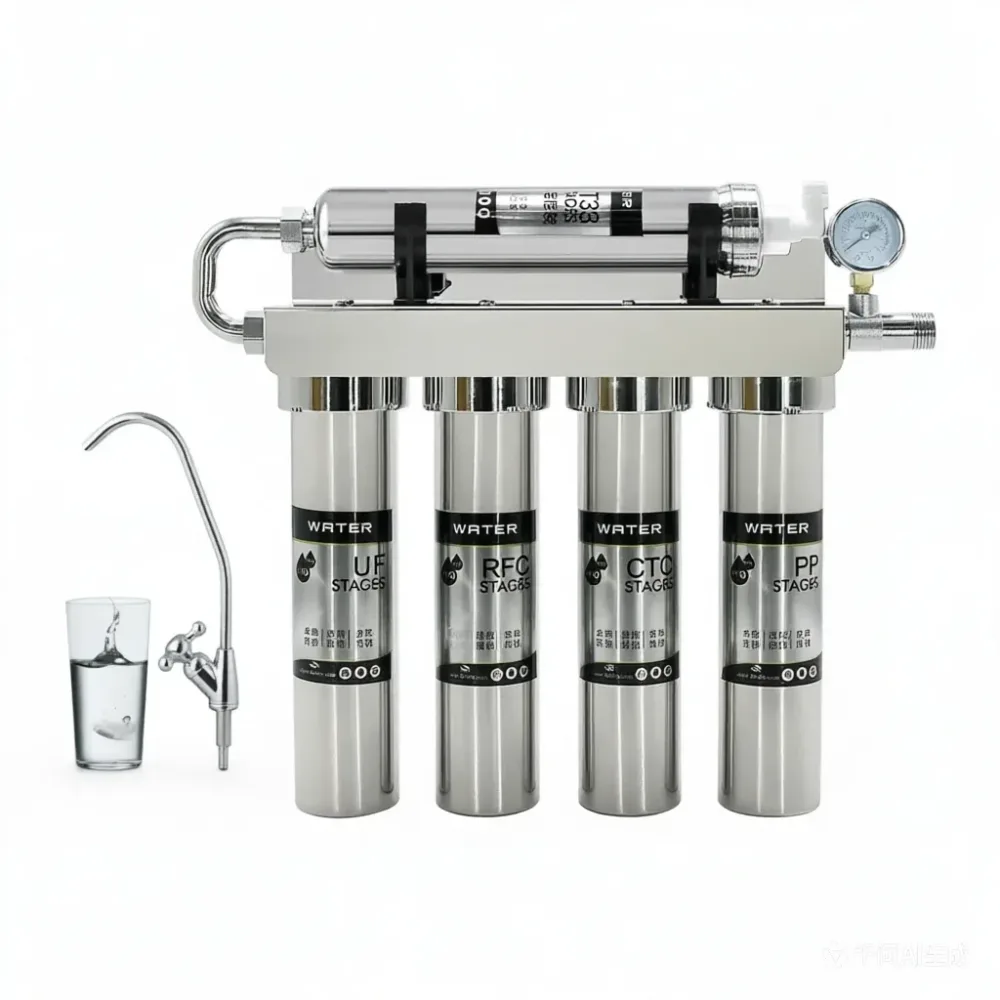 Edelstahl-Wasserhahnfilter für den Haushalt, Direkttrinkwasserfilter, 5-stufige Ultrafiltration, kann den PPM-Wert nicht ändern.