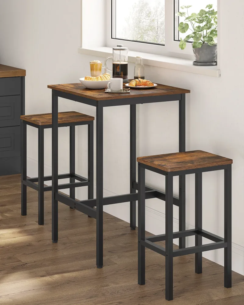 VASAGLE Bartisch mit Barhocker-Set, Esstisch mit 2 Stühlen, Küchentisch klein, Barstühle, für Esszimmer, Küche