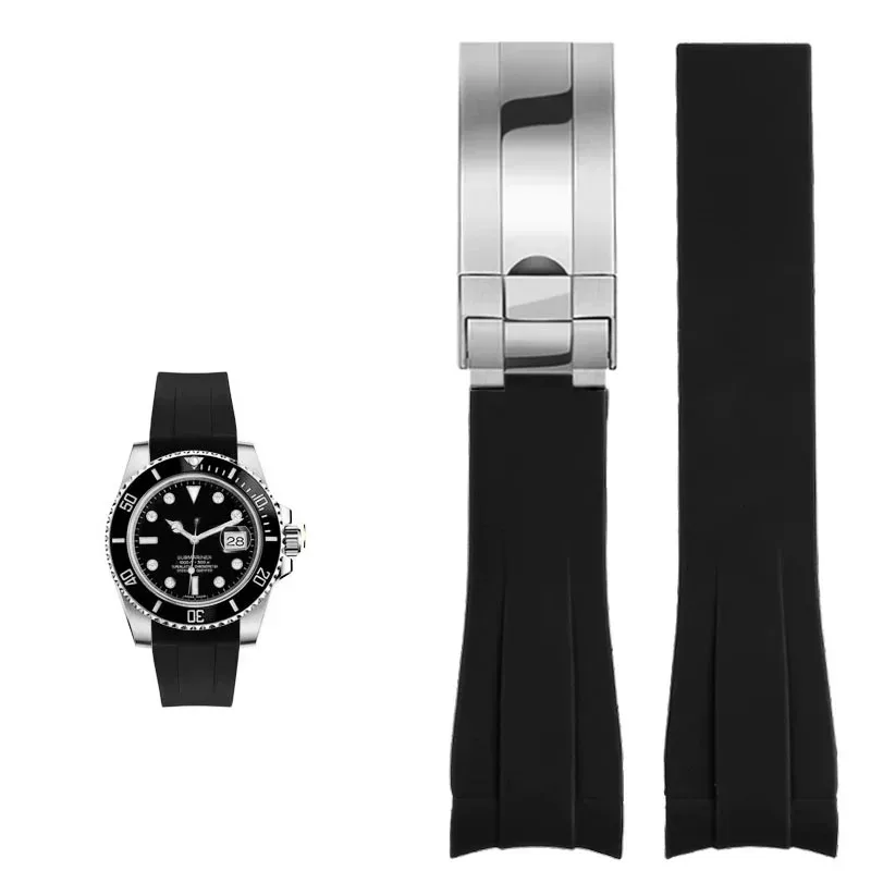 Für Rolex 20mm Silikon-Uhrenzubehör Original GMT Schwarz Submariner Grün Submariner Gebogene Schnittstelle Uhrenarmband