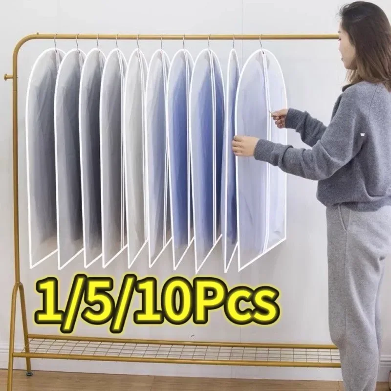 1-10PC Kleidung Hängen Staub Abdeckung Hochzeit Kleid Abdeckung Anzug Mantel Lagerung Tasche Transparent Vollständig Geschlossenen Kleidung abdeckung mit Reißverschluss