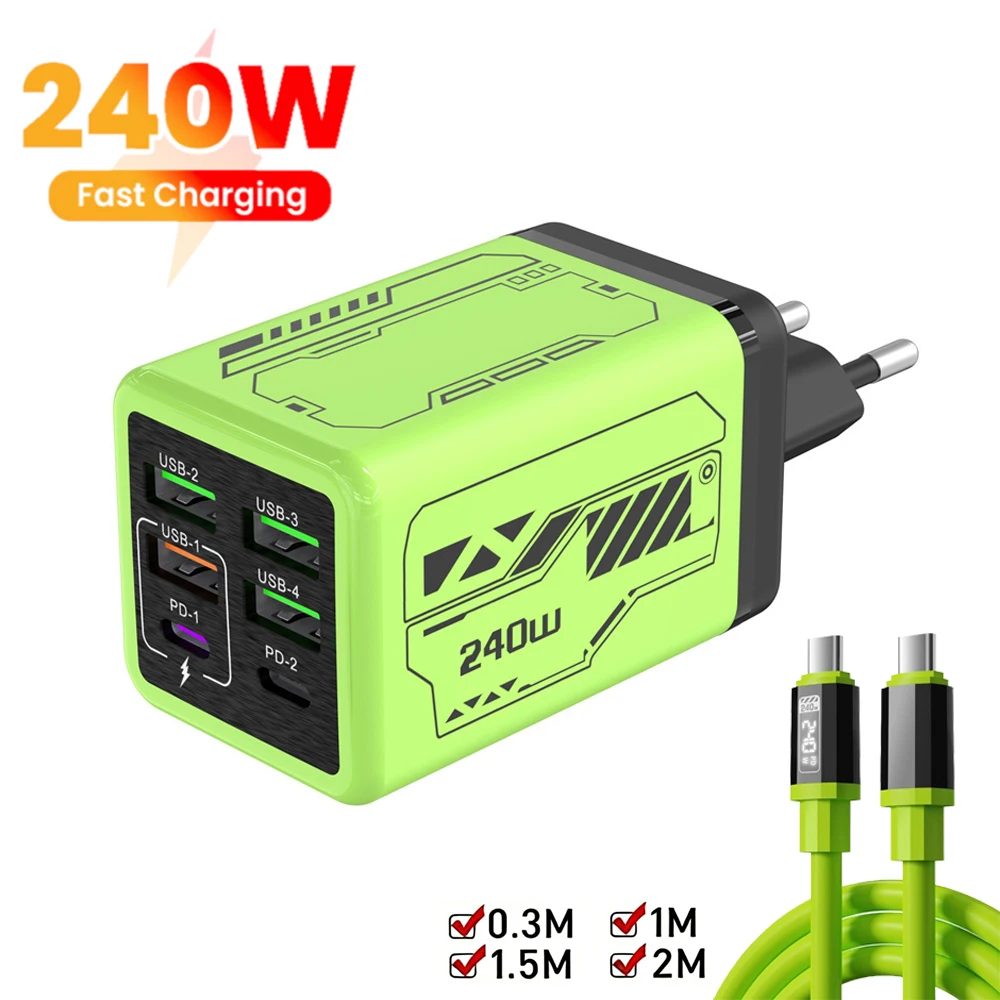 6-in-1 240W Typ-C-Ladegerät PD Schnellladegerät für iPhone Samsung Xiaomi EU/US-Stecker Quick Charge Wandladegerät