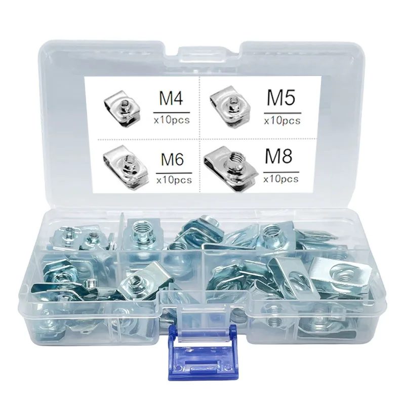 40 stücke Auto Blatt Frühling Mutter M4 M5 M6 M8 65Mn Stahl U Typ Clips 8mm 5mm 6mm 4mm Reed Muttern Q312 für Auto Motorrad Roller ATV