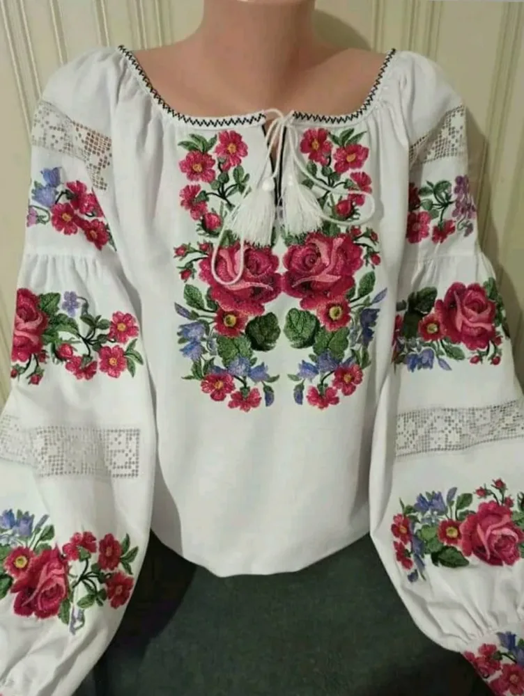 Damen Bluse mit Blumenmuster, Retro-Stil, Langarm, Schnürung, Lässig, Locker, Vintage, Elegant, Chic, Laternenärmel, Oberteil für den Herbst