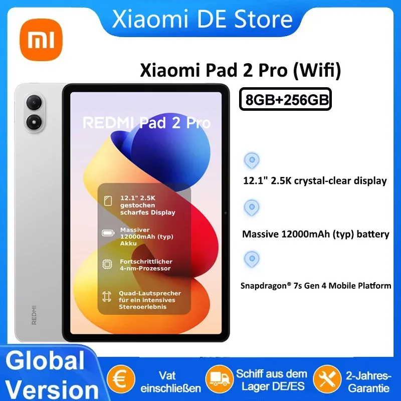 Global Version Xiaomi Redmi Pad 2 Pro Wifi 8+256GB 12.1 Inch 2.5K Crystal-clear Certified Eye-care Display Quad Speakers Massive 12000mAh (typ) Battery Tablet PC