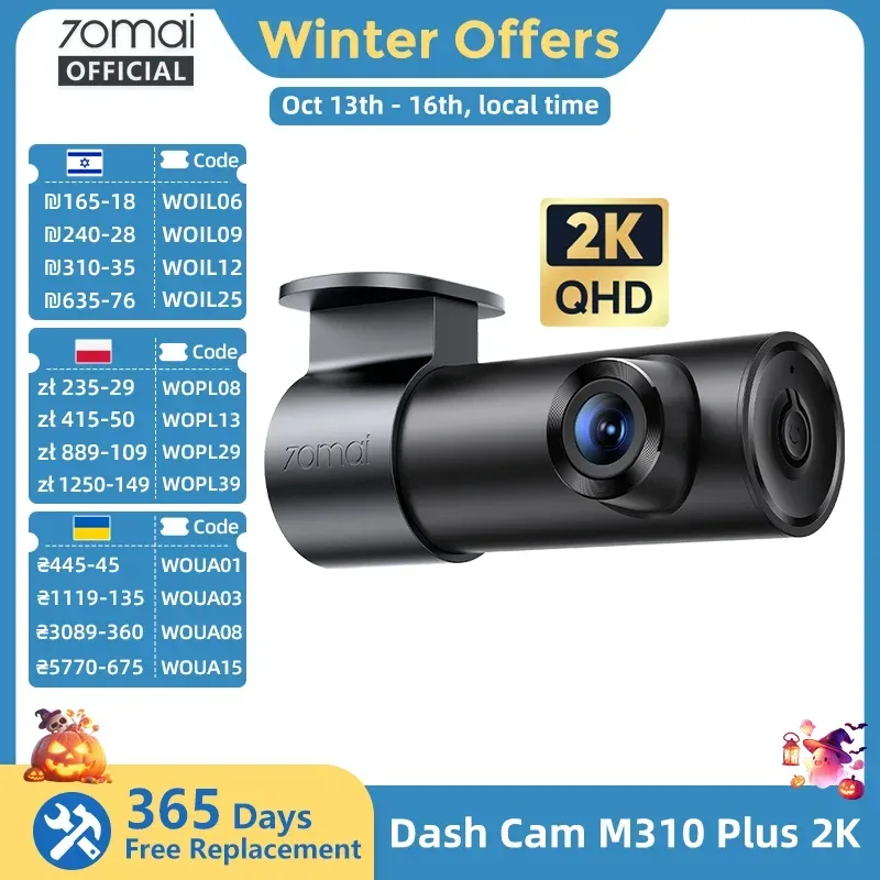 70mai M310 Plus 2K 1440P Dashcam 143 ° FOV f/1.55 Große Blende Intelligente Sprachsteuerung 24-Stunden-Parküberwachung Nachtsicht-Autokamera