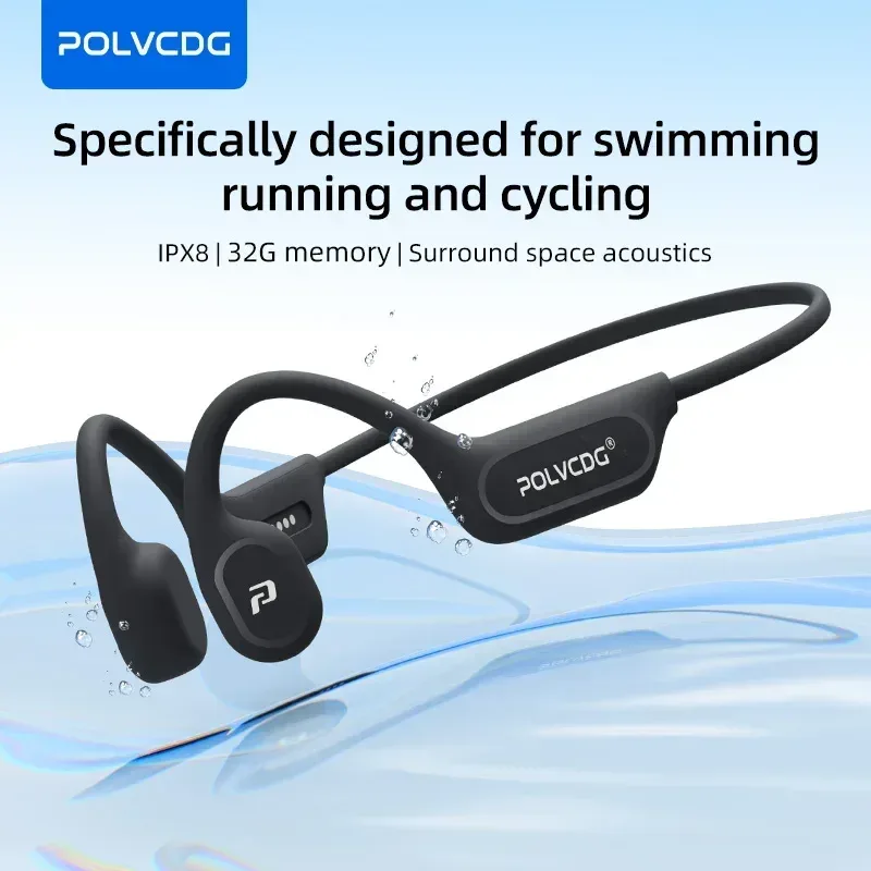 POLVCDG X9 Knochenleitungs-Kopfhörer 32G IPX8 Wasserdicht Offenes Design zum Schwimmen Laufen Radfahren Hängende Ohrhörer