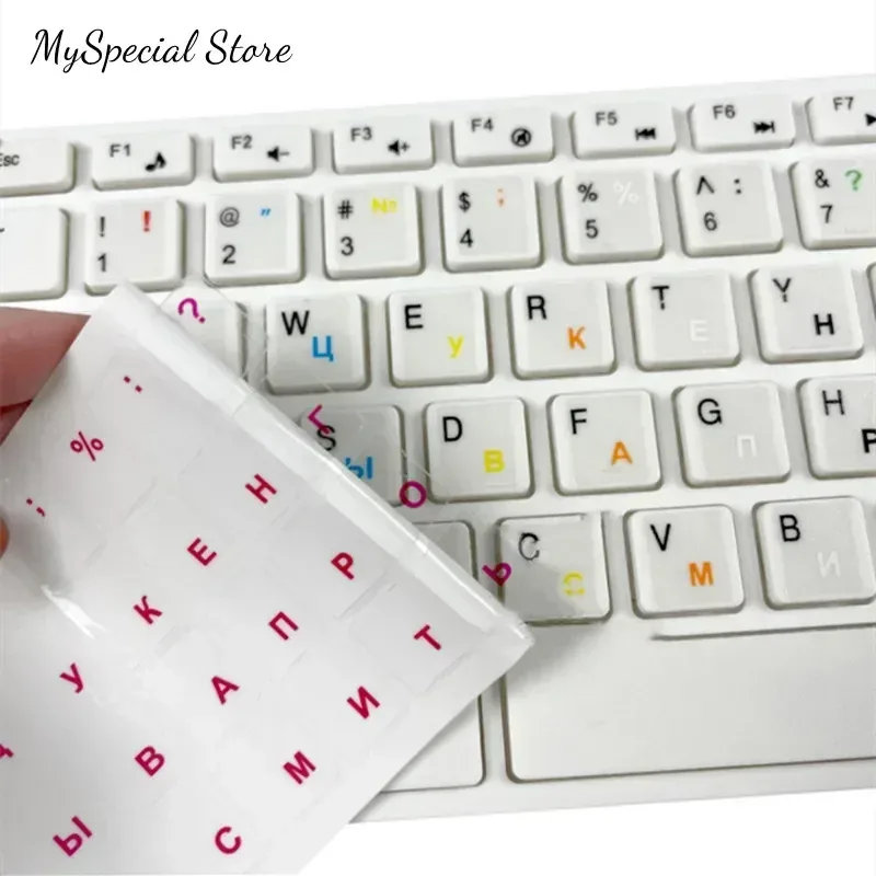 Russische transparente Tastaturaufkleber, Sprache, Alphabet, schwarz-weißes Etikett für Computer, PC, Staubschutz, Laptop-Zubehör