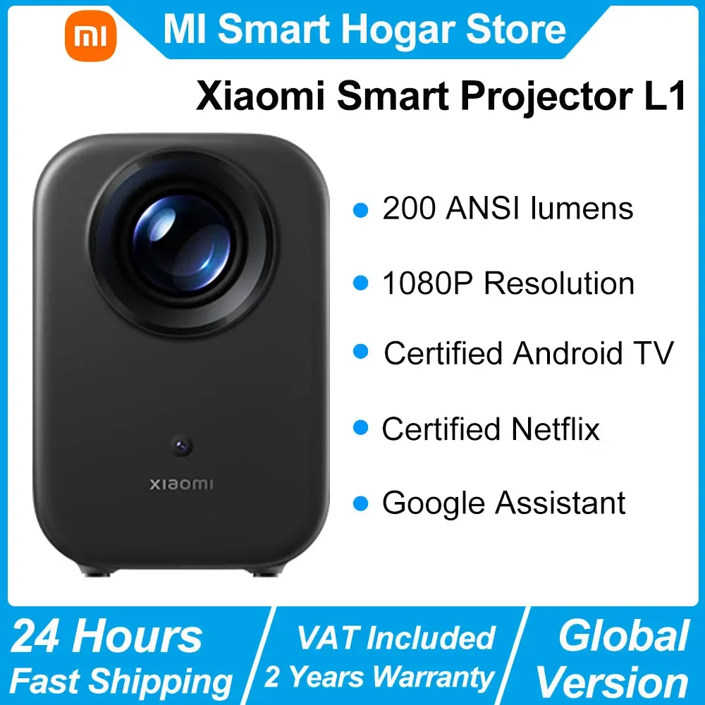 Xiaomi Smart Projektor L1, 200 ISO-Lumen, Google TV, 1080p physische Auflösung, automatische Keystone-Korrektur und Autofokus, Dolby-Audio