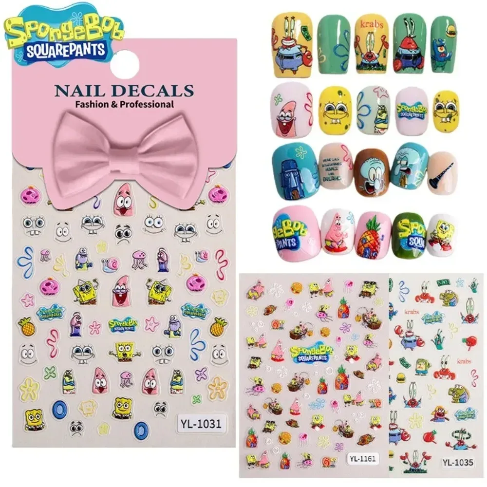 SpongeBob 5D Nagelkunst-Aufkleber für Frauen, Anime Patrick Star Nagel-Patches, Dekorationen, niedliche DIY-Fingernagel-Kosmetik-Accessoires