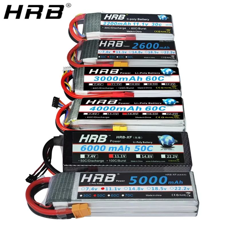 HRB Lipo Batterie 2S 3S 4S 6S 1300mah 1500mah 2200mah 2600mah 5000mah 6000mah 4000mah 7,4V 11,1V 14,8V 22,2V T XT60 RC Teile