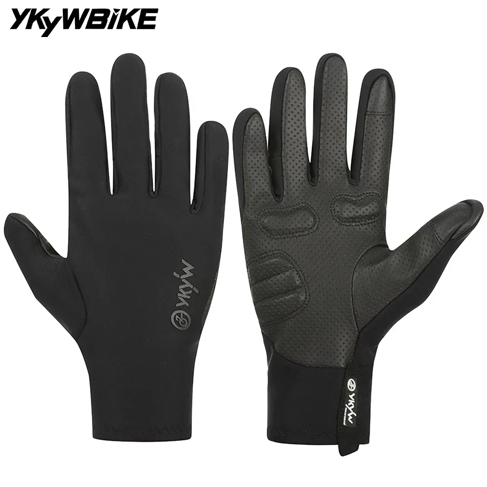 YKYWBIKE Fahrradhandschuhe Vollfinger 0-15 ° C Wasserdichte Winterwärme Fleece stoßdämpfende Touchscreen Rennradhandschuhe MTB