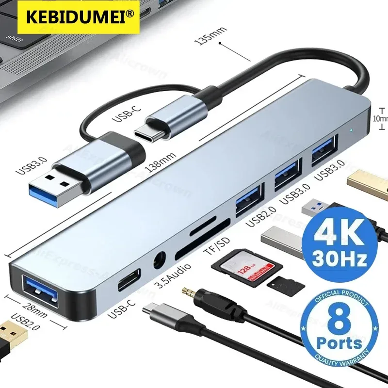 5 Gbit/s USB 3.0 HUB USB C HUB USB C Dockingstation Hochgeschwindigkeits-Splitter Multiport-Adapter TF SD-Kartenleser für PC/Laptops/MacBook
