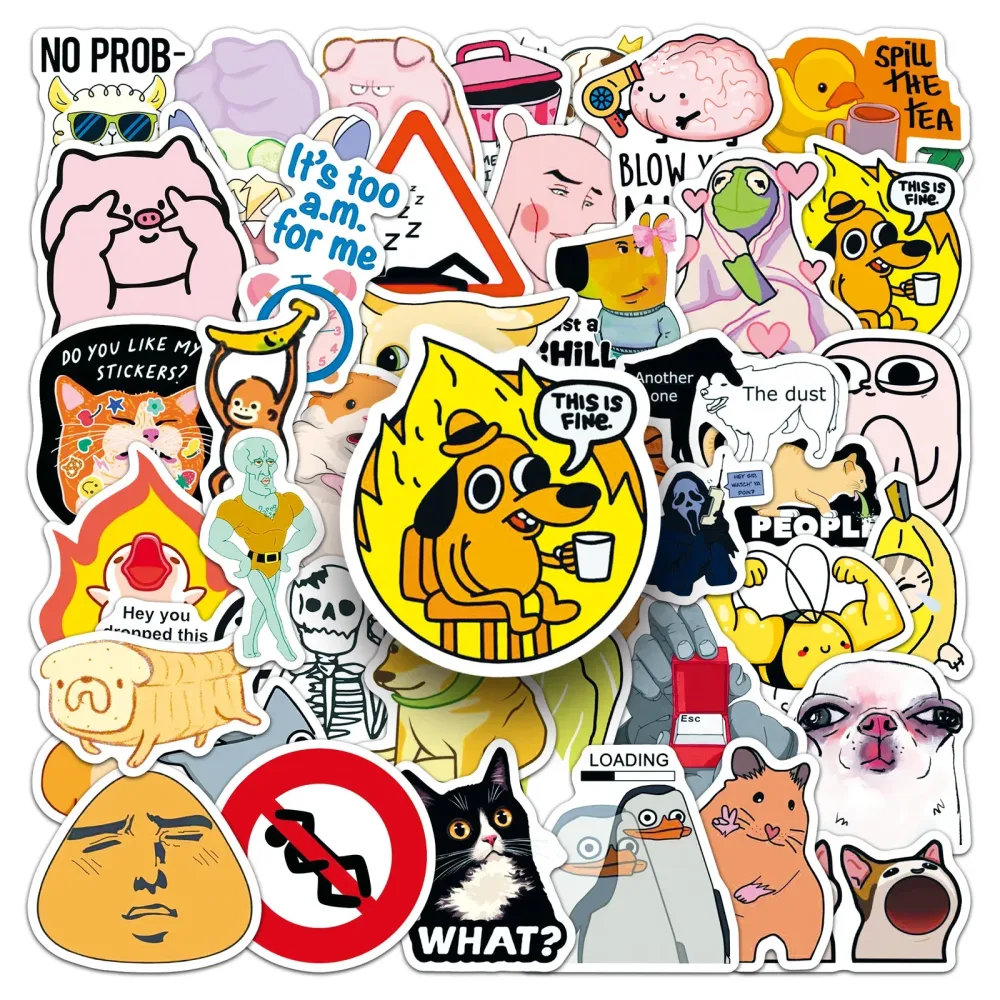 50 Stück Lustige 'This Is Fine' Aufkleber, 'This Is Fine' MeMe DIY Sticker für Scrapbooking, Handy, Laptop, Gepäck, Skateboard, Wasserfeste Aufkleber