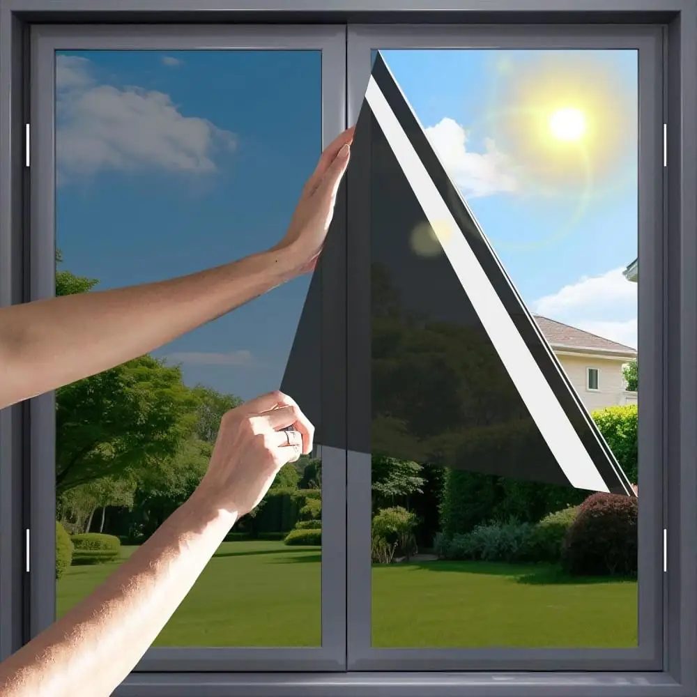 Einweg-Fensterfolie mit Sichtschutz, fluuriöse, bruchsichere PET-Fenstertönung zur Wärmeregelung und 100 % UV-Schutz, Verdunkelungsfensterbehandlung
