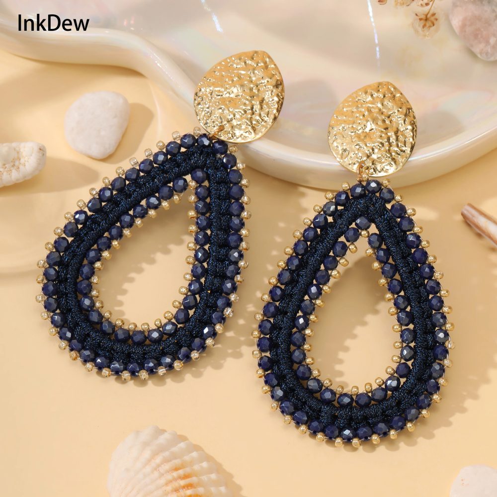 INKDEW Große Wasser Tropfen Form Tropfen Ohrringe Für Frauen Bunte Perlen Handgemachte Threading Kristall Lange Ohrringe Schmuck Geschenk EA144