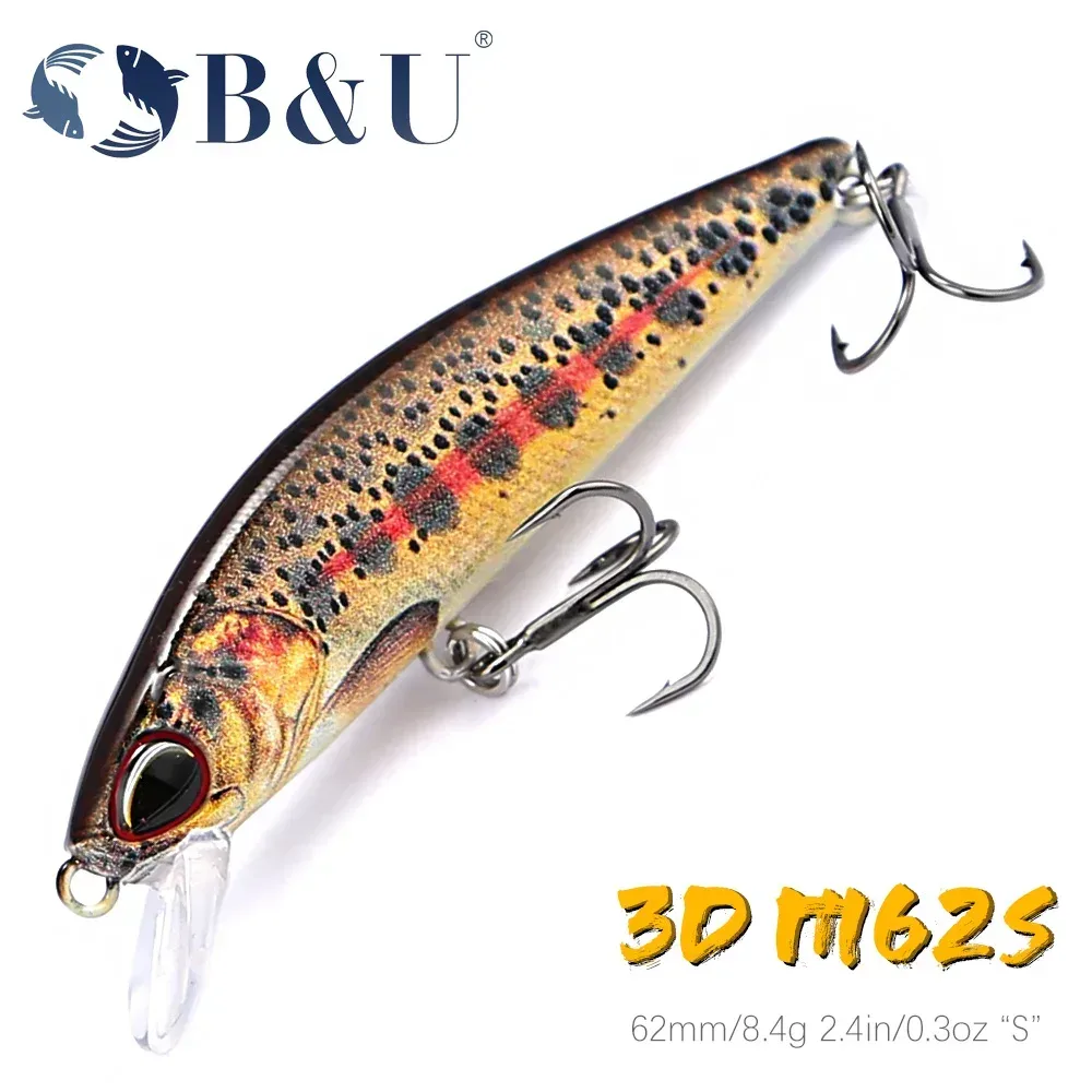 B&U 62 mm 8,4 g sinkende Minnow-Wobbler, Angelköder, Forellenköder und harter Köder, Jerkbait für Barsch-Angelgerät