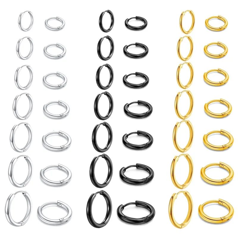 7 Paare/Set Edelstahl Huggies Creolen Mehrere Größen Unisex Sexy Ohrknorpel Piercing Schmuck Großhandel