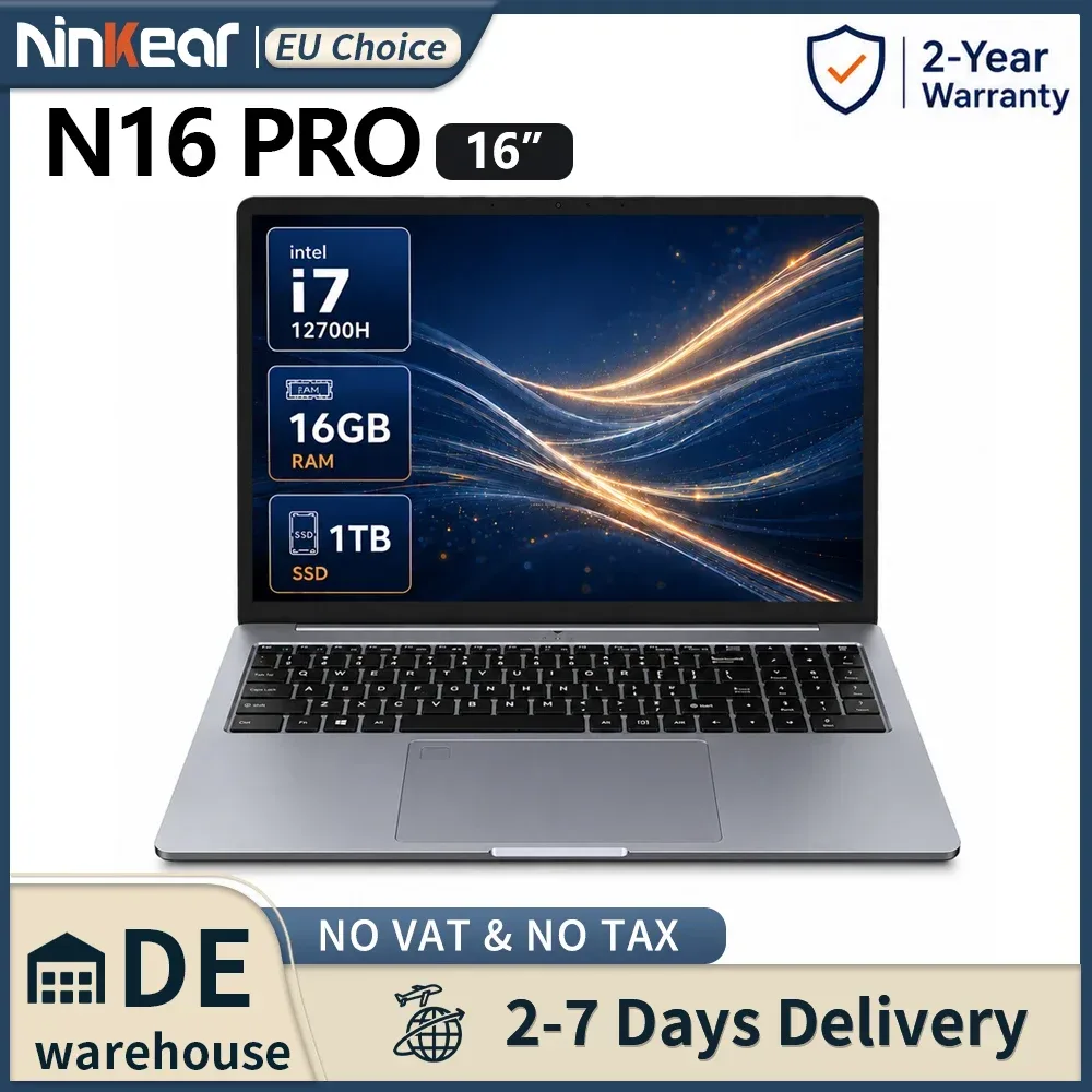 Ninkear N16 Pro Laptop PC Computer 16 Zoll 2.5K 120Hz IPS Intel Core i7-12700H 16GB RAM 1TB SSD Windows 11 Gaming Business Notebook für Büro Studium Arbeit leistungsstark tragbar