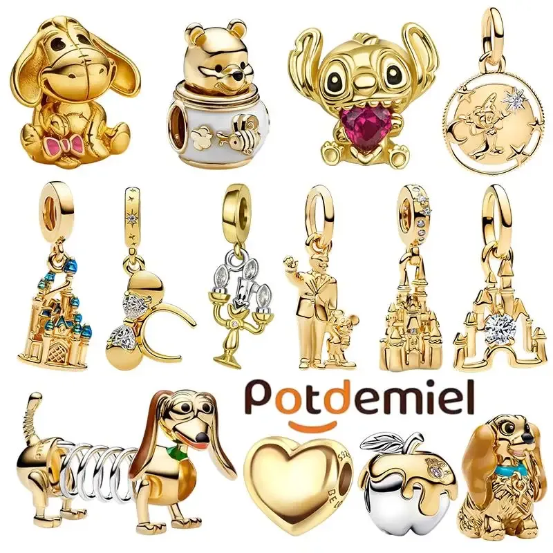 Potdemiel Disney 925 Silber Mickey Winnie Stitch Anhänger Perlen Passend für Halskette Armband DIY Geburtstag Frauen Party Überraschungsgeschenke