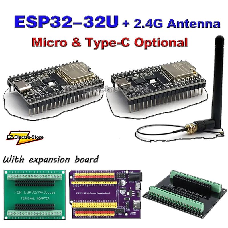 ESP32-WROOM-32U WROVER Modul WIFI-Modul mit 2,4G Antenne Optional ESP32 Entwicklungsboard WROOM-32U für Arduino+