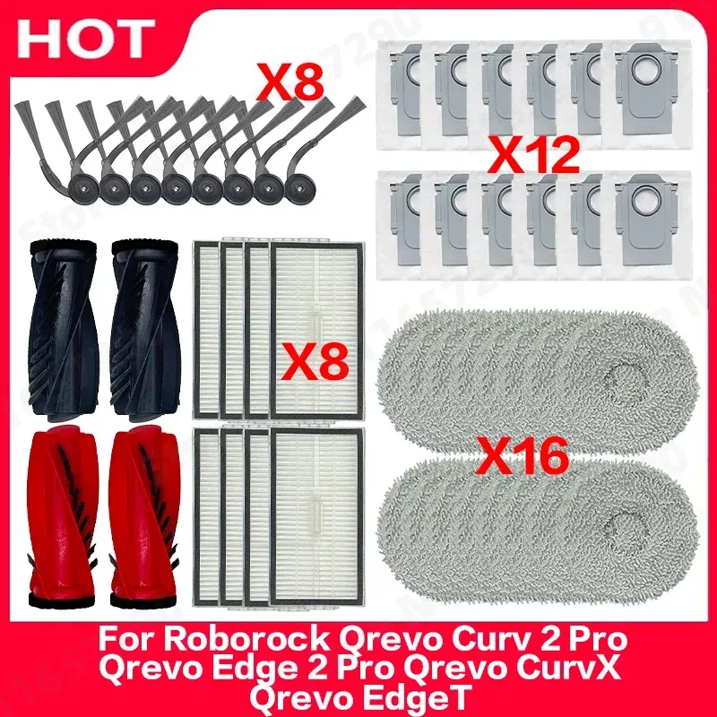 Für Roborock Qrevo Curv 2 Pro Qrevo Edge 2 Pro Qrevo CurvX Qrevo EdgeT Hauptbürste, Seitenbürste, Wischtuch, Staubbeutel, Filter, Zubehör