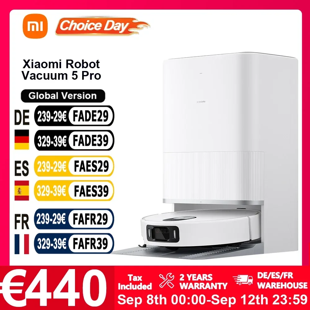 Globale Version Xiaomi Robot Vacuum 5 Pro (X20+-Upgrade) AI-Kamera-Identifizierung 200 Arten von Hinderniserkennung Heben und niedrigen LDS reinigen und tief in niedrigen Räumen HD-Video Einweganrufe