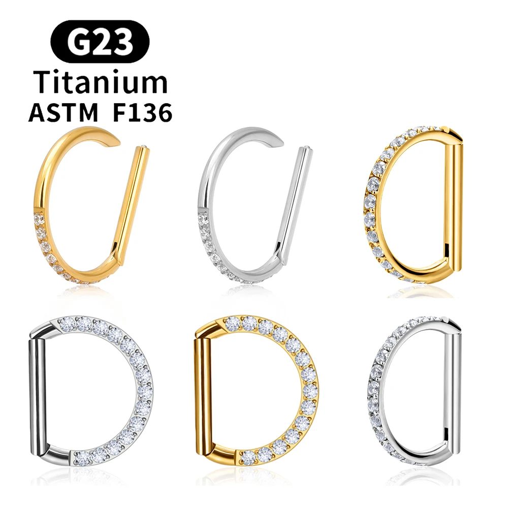 1/10 Stück F136 G23 Titan Piercing Nasenring D-Form Klappsegment CZ 16G Clicker Knorpel Tragus Helix Ohrringe Körperschmuck