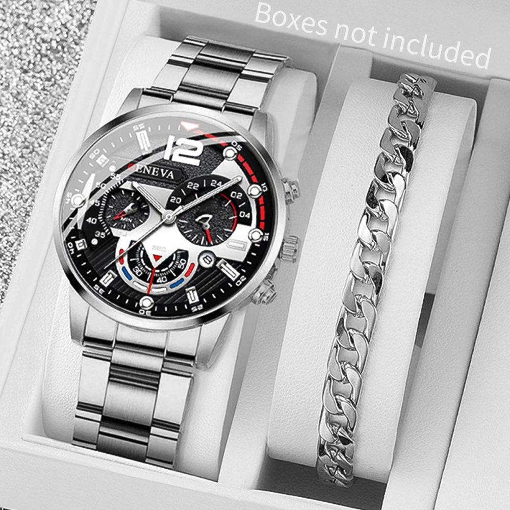 2PCS Männer Business Uhren Mode Stahl Band Männlichen Analog Quarzuhr Armband Set Relogio Masculino Reloj Hombre (Ohne Box)