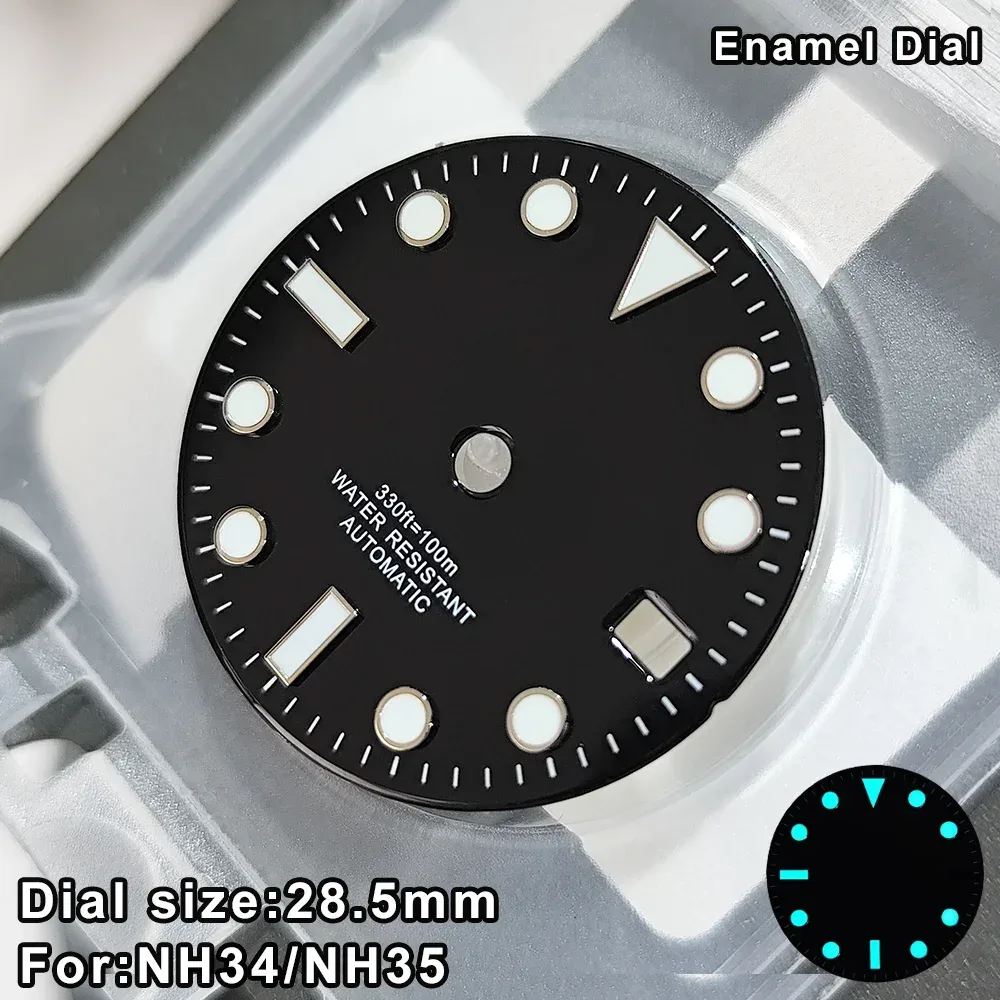 28,5-mm-NH35-Zifferblätter passend für NH35-Uhrwerk, NH35 BGW9 blau leuchtendes Zifferblatt, NH34 GMT-Zifferblatt, NH35 emailliertes schwarzes Zifferblatt passend für NH35-Zeiger.