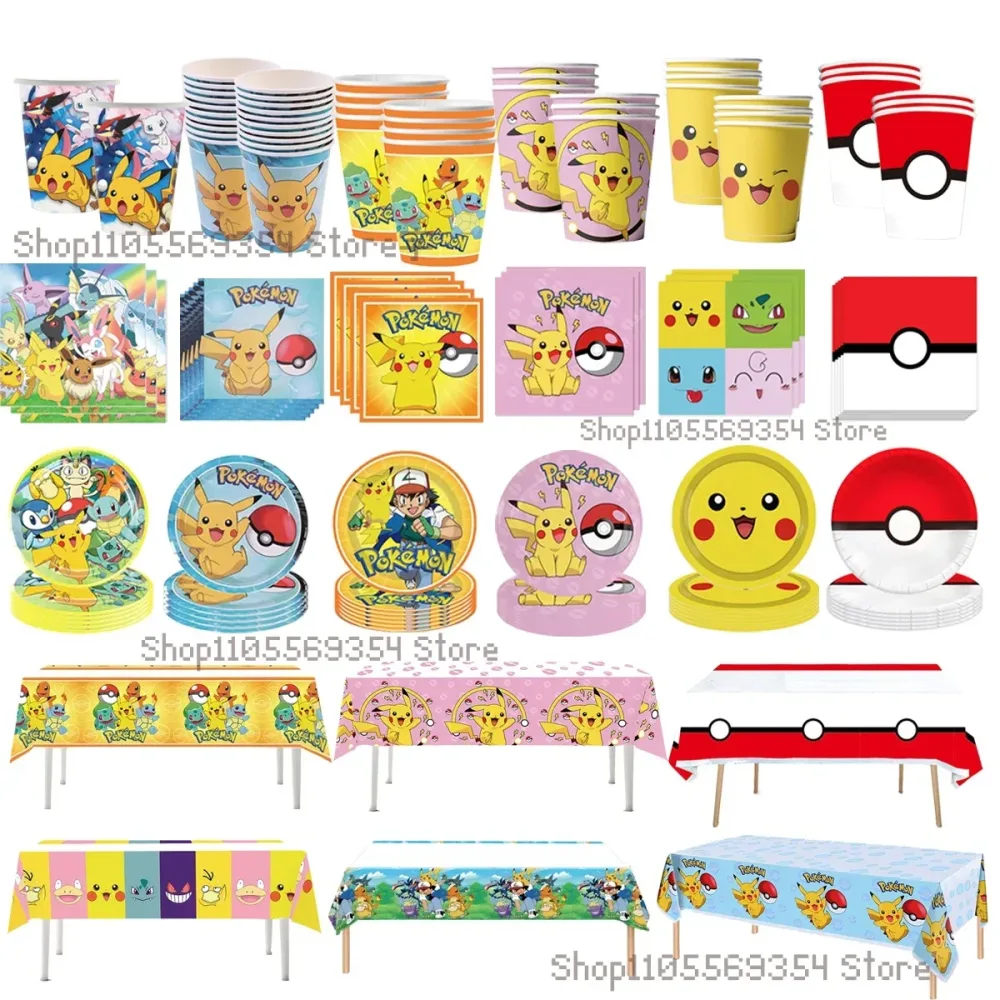 Pokemon Pikachu Party-Dekorationsset: Pappbecher, Teller, Servietten, Tischdecke, Geburtstagszubehör, verschiedene Ausführungen verfügbar