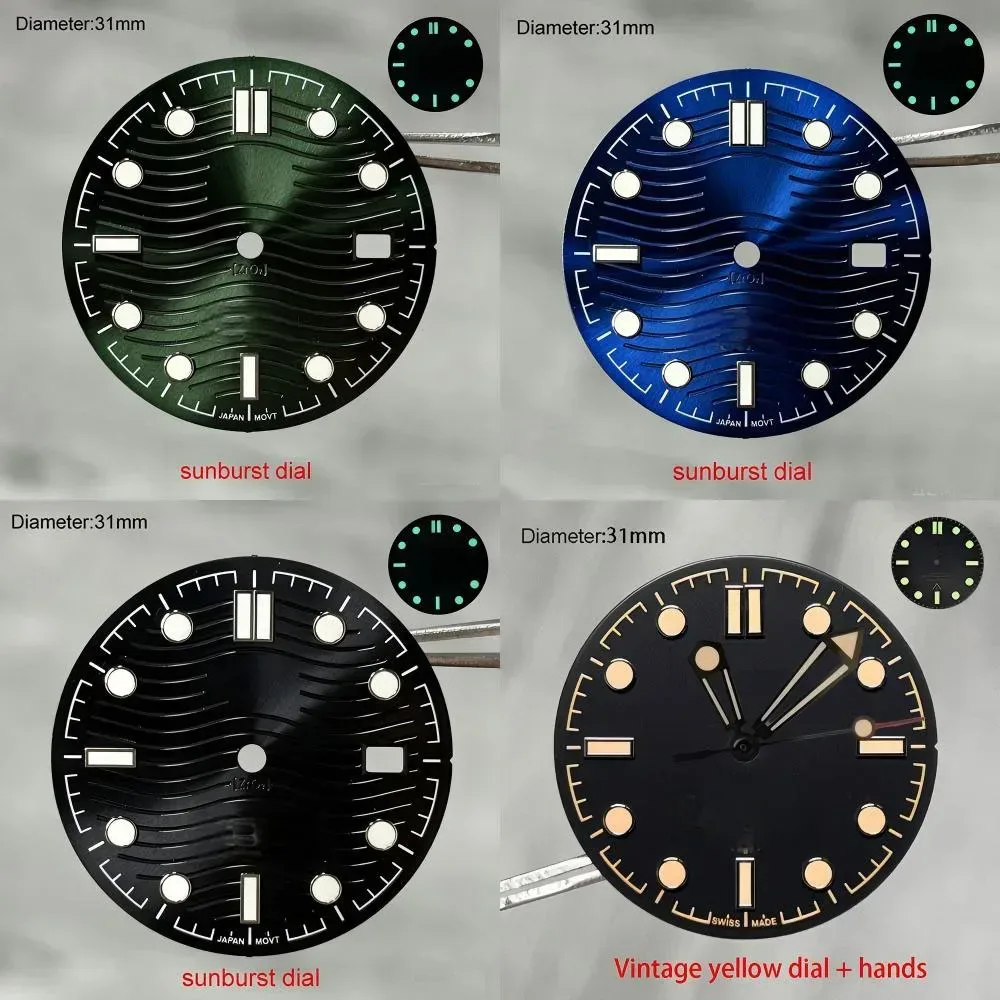 31mm NH35 S Logo Zifferblatt Vintage Gelbes Sea Master S Zifferblatt für NH35 Uhrwerk No Time to Die Inspiriertes Taucheruhr-Design Modifikation